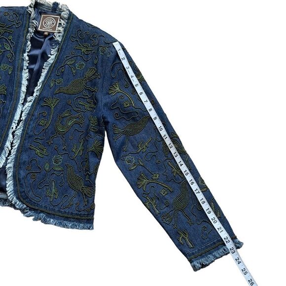 Double D Ranch Beaded Fringed Open Denim Jacket SMALL - Picture 13 of 16